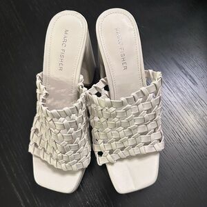 Marc Fisher White Woven Platform Mules